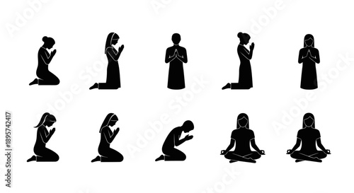 Silhouettes of People in Prayer Positions.