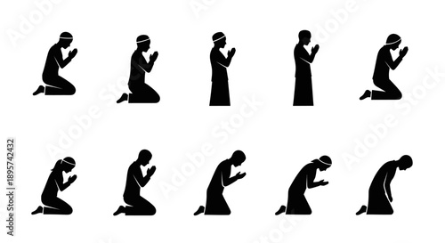 Silhouettes of People Kneeling in Prayer.