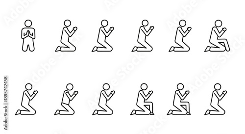 Simple Line Drawings of People Praying.
