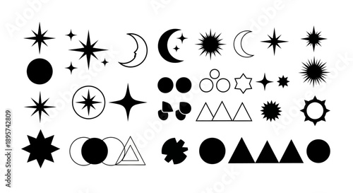 Celestial Elements Vector Set: Stars, Moon, Sun