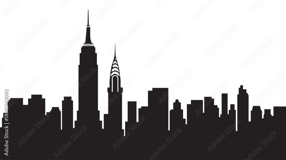 Obraz premium Minimalist black and white silhouette illustration of a grand metropolitan skyline with towering architectural marvels, ideal for clean and modern graphic design projects