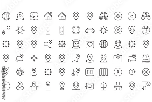 GPS and location pin line icons for modern UI design