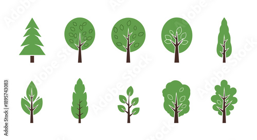 Set of stylized trees, vector illustration