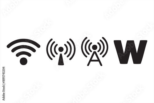 Wireless communication and network signal vector icons