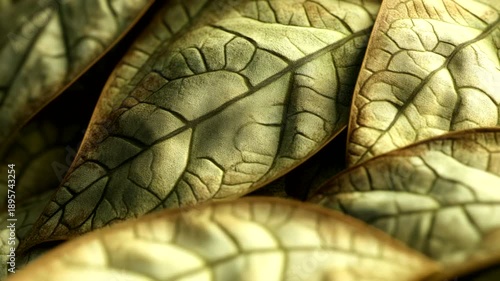 Close up of dry leaves with veins.