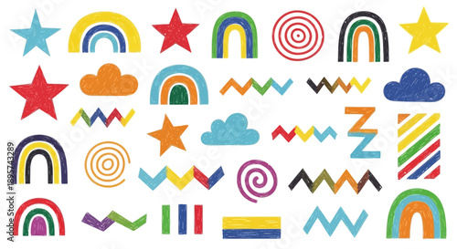 Colorful Hand-Drawn Shapes and Patterns Illustration