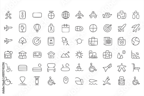 Travel and destination outline icon collection for digital products