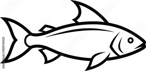 Εκτύπωση καμβά Stylized fish outline, black and white line drawing, minimal aquatic icon, dorsa