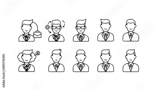 Business leader and CEO rounded outline icon set flat vector