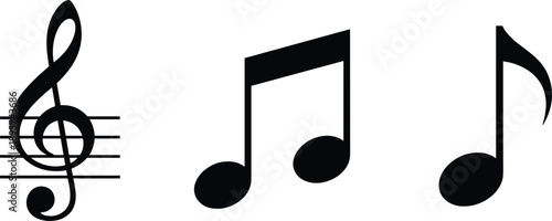 Music note symbol icon set with treble clef and musical notes sound melody vector illustration isolated