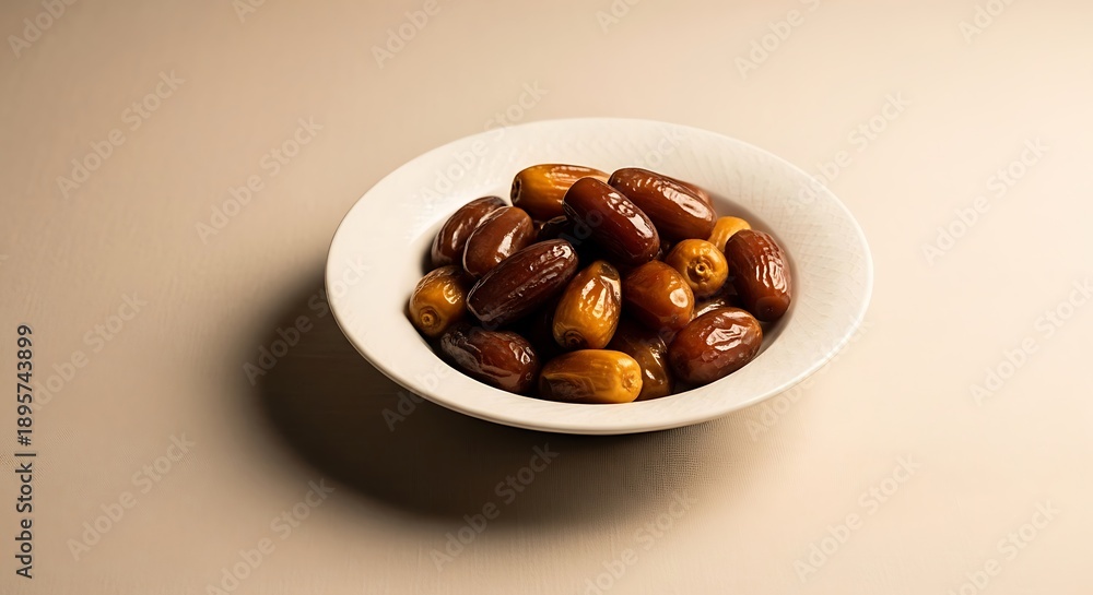 Obraz premium Fresh Organic Medjool and Deglet Noor Dates Pitted in a Simple White Bowl
