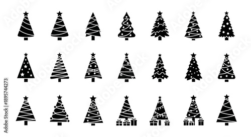 Christmas Tree Icons Set, Holiday Decoration