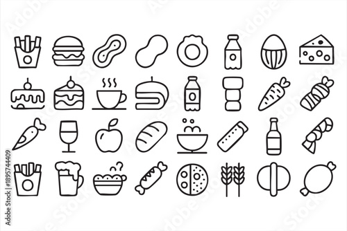 Snack and fast food line icons for menu and packaging design