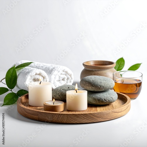 Natural spa relaxation concept with stones candles high resolution photo