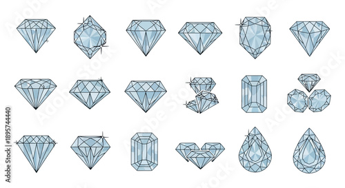 Diamond shapes collection, vector gemstones