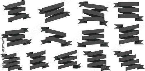 Collection of versatile black ribbons and banners for design and decoration