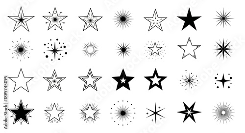 Star icons collection. Sparkle starburst symbols.