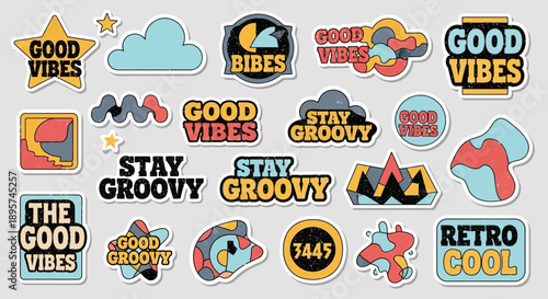 Retro Stickers Collection with Good Vibes Slogans