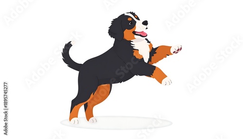 Playful illustration of a Bernese Mountain Dog jumping with joy