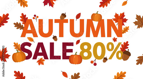 Autumn Sale Event, Discount Offer, Online Store, Graphic Design, Vibrant Colors, Promotional Concept