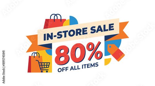In-Store Sale Event, Shopping Items, Retail Location, Graphic Design, Colorful Environment, Promotional Viewpoint, Discount Concept