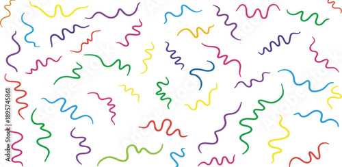 Colorful Squiggly Lines Pattern on White Background Viewed from Directly Above