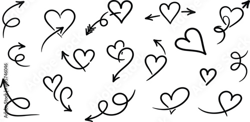Hand-drawn heart shapes and arrows scattered randomly across the frame in a simple illustration
