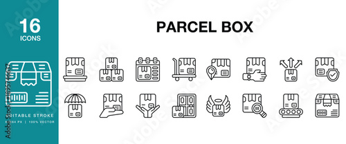 Parcel Box icon set. Includes parcel, box, delivery, package, shipping, cardboard and More. Editable Stroke Icon Collection.