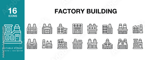 Factory  icon set. Includes factory, industrial, manufacturing, production, plant and More. Editable Stroke Icon Collection.