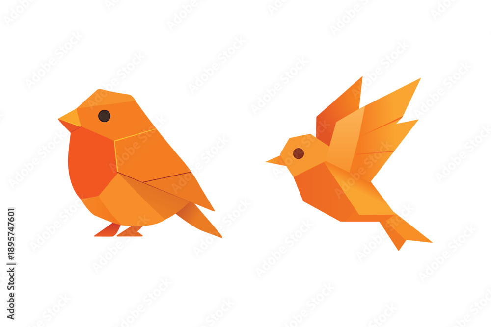 Obraz premium origami orange japanese flying birds illustration