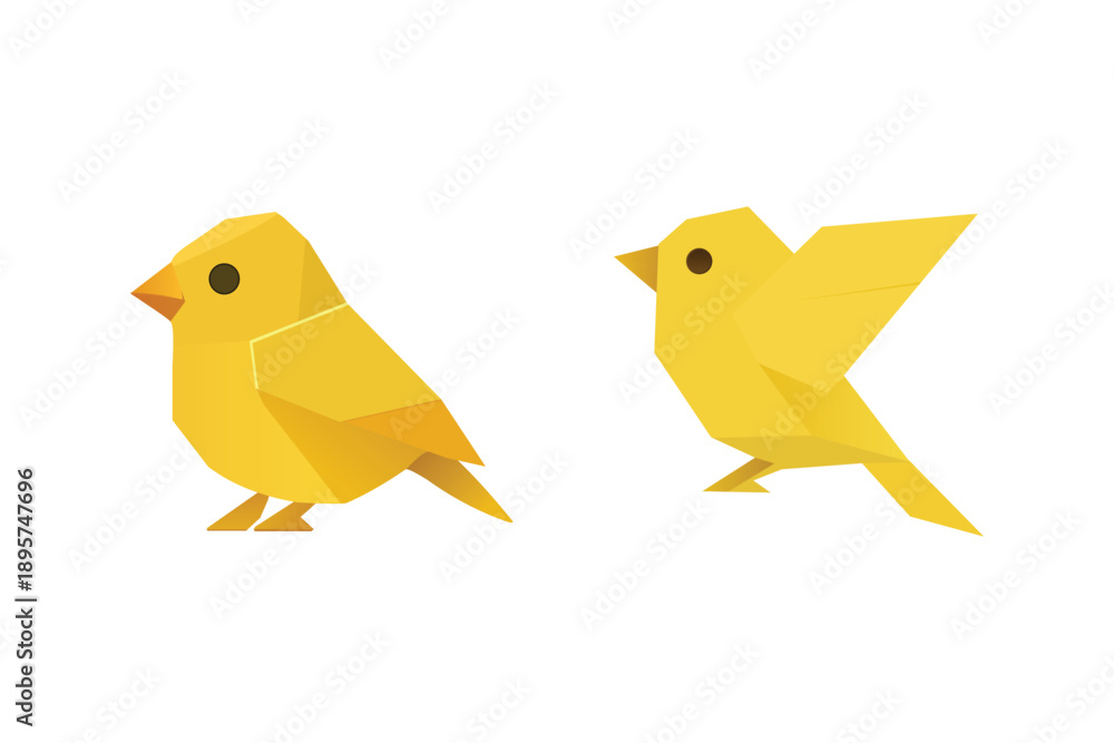 Fototapeta premium origami yellow japanese flying birds illustration