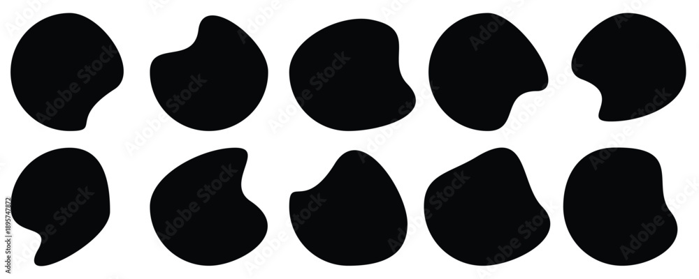 Fototapeta premium Black organic blob shapes collection with smooth rounded forms for labels stickers and backgrounds. Blob shapes black collection vector design elements isolated. Isolated on a white background.