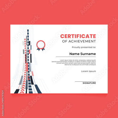 Professional certificate of achievement template with modern abstract tech line ornaments