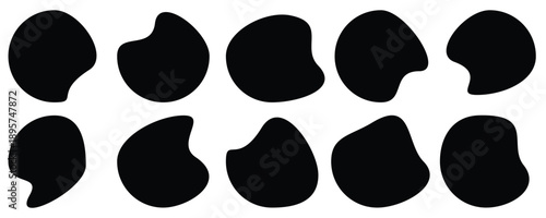 Black organic blob shapes collection with smooth rounded forms for labels stickers and backgrounds. Blob shapes black collection vector design elements isolated. Isolated on a white background.