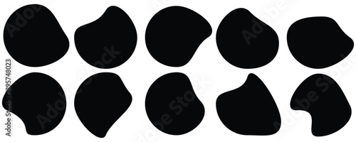 Black organic blob shapes collection with smooth rounded forms for labels stickers and backgrounds. Blob shapes black collection vector design elements isolated. Isolated on a white background.