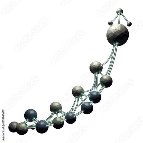 A 3D molecular structure illustration showcasing atoms and bonds in a scientific representation viewed from a tilted angle