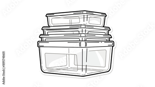 Stack of transparent plastic containers viewed from above on a white background illustration