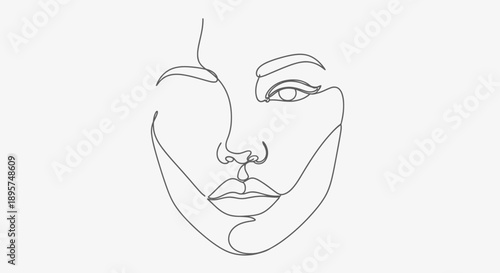 Minimalist continuous line drawing of a womans face.