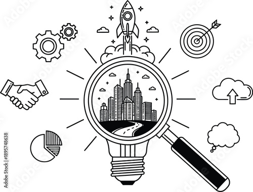 Innovative startup business growth ideas with technology and teamwork in a modern urban environment