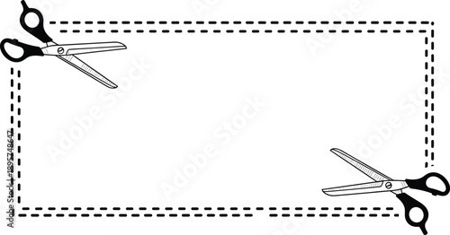 Cut-out coupon frame icon with dashed border and scissors for craft, voucher, or instructional design content