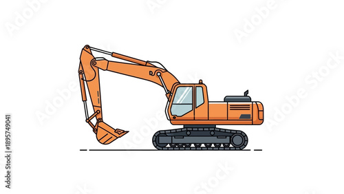 Heavy machinery excavator operating on construction site with industrial equipment