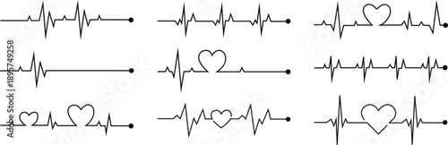Heart Rhythm Icon set Vector Illustration For Medical Healthcare Cardiology Design With Pulse Line Symbol In Modern Style Collection Group Monitoring Iconography.
