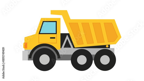 Heavy Machinery Dump Truck Illustration on a White Background from a Front View