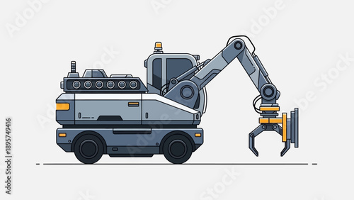 Heavy Machinery Excavator Vehicle Illustration on Industrial Site View