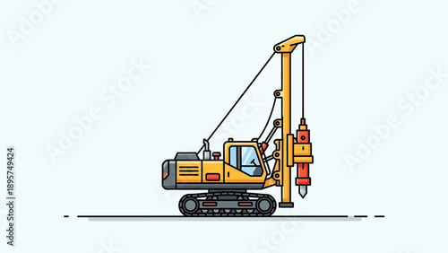 Crane Truck with Drilling Equipment Illustration on White Background from Side View