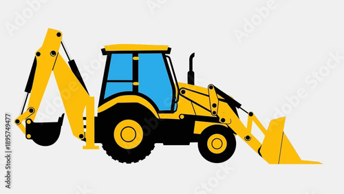 Heavy machinery, backhoe loader, construction site, industrial equipment, earthmoving, viewed from the side