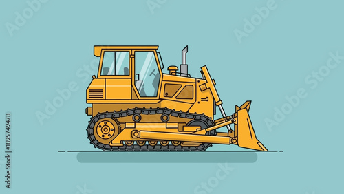 Vector illustration of a bulldozer in action, heavy machinery at work on a construction site