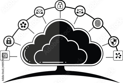 Cloud Computing Security with Connectivity Icons and Data Protection Symbols