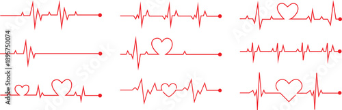 Heart Rhythm Icon set Vector Illustration For Medical Healthcare Cardiology Design With Pulse Line Symbol In Modern Style Collection Group Monitoring Iconography.