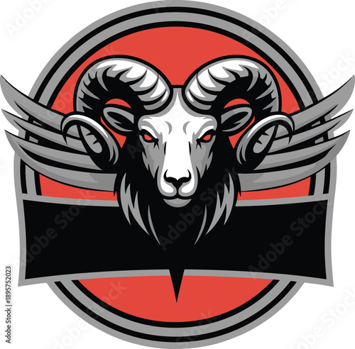 Wallpaper Mural Aggressive ram head logo emblem with wings, powerful animal mascot badge, sports team symbol, modern design, cad drawing flat vector illustration Torontodigital.ca